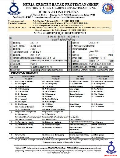 WARTA MINGGU ADVENT II, 08 DESEMBER 2019